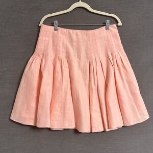 Loft Skirt 4 Coral Linen Pleated Coastal Preppy Colorful Beachy‎ Nautical Casual